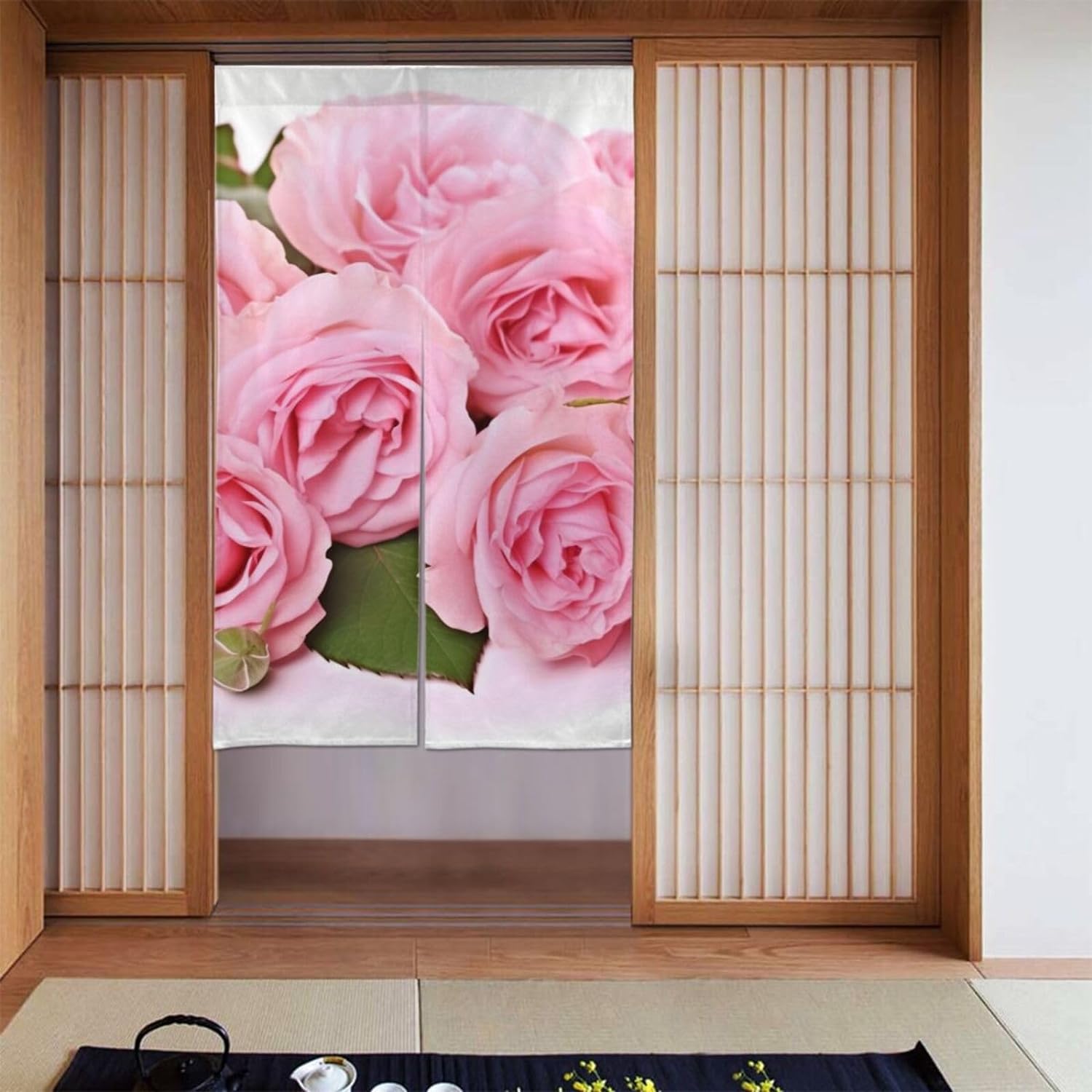 Noren Curtain Doorway - Tirai Pintu Motif Mawar Romantis Tirai