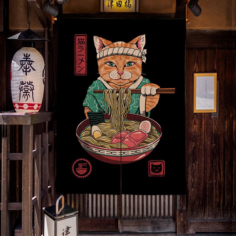 Noren Curtain Doorway - Tirai Noren Kartun Kucing Ramen VIKAMA,