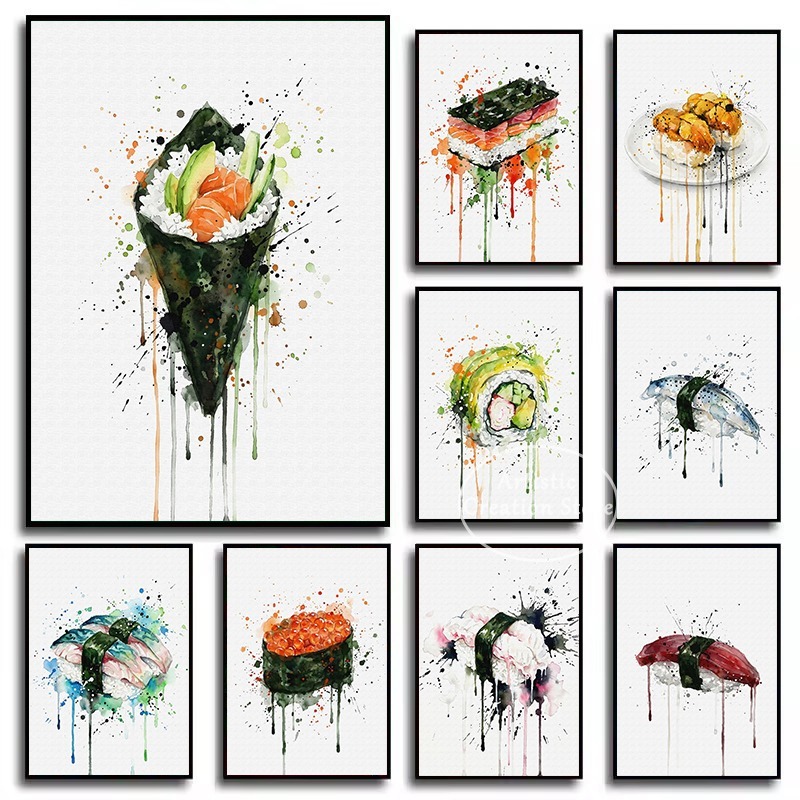 Japanese Food Lifestyle - Lukisan Kanvas Poster Makanan Jepang Sushi