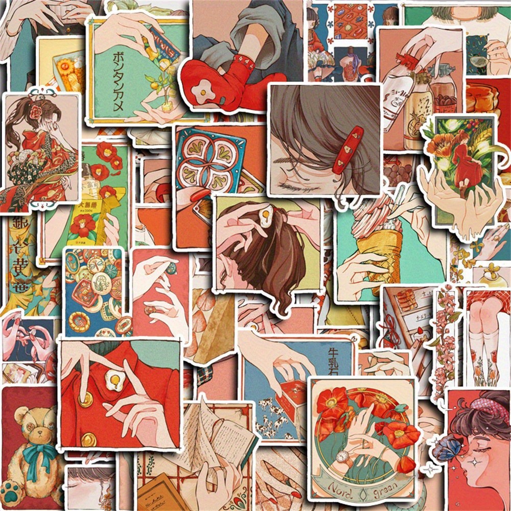 Japanese Lifestyle And Traditions - 50Pcs Stiker Gaya Tradisional Jepang Vintage