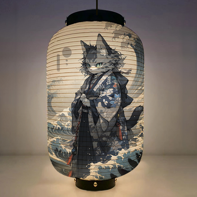 Japanese Lantern Paper - Jepang Kimono Samurai kucing pola seni