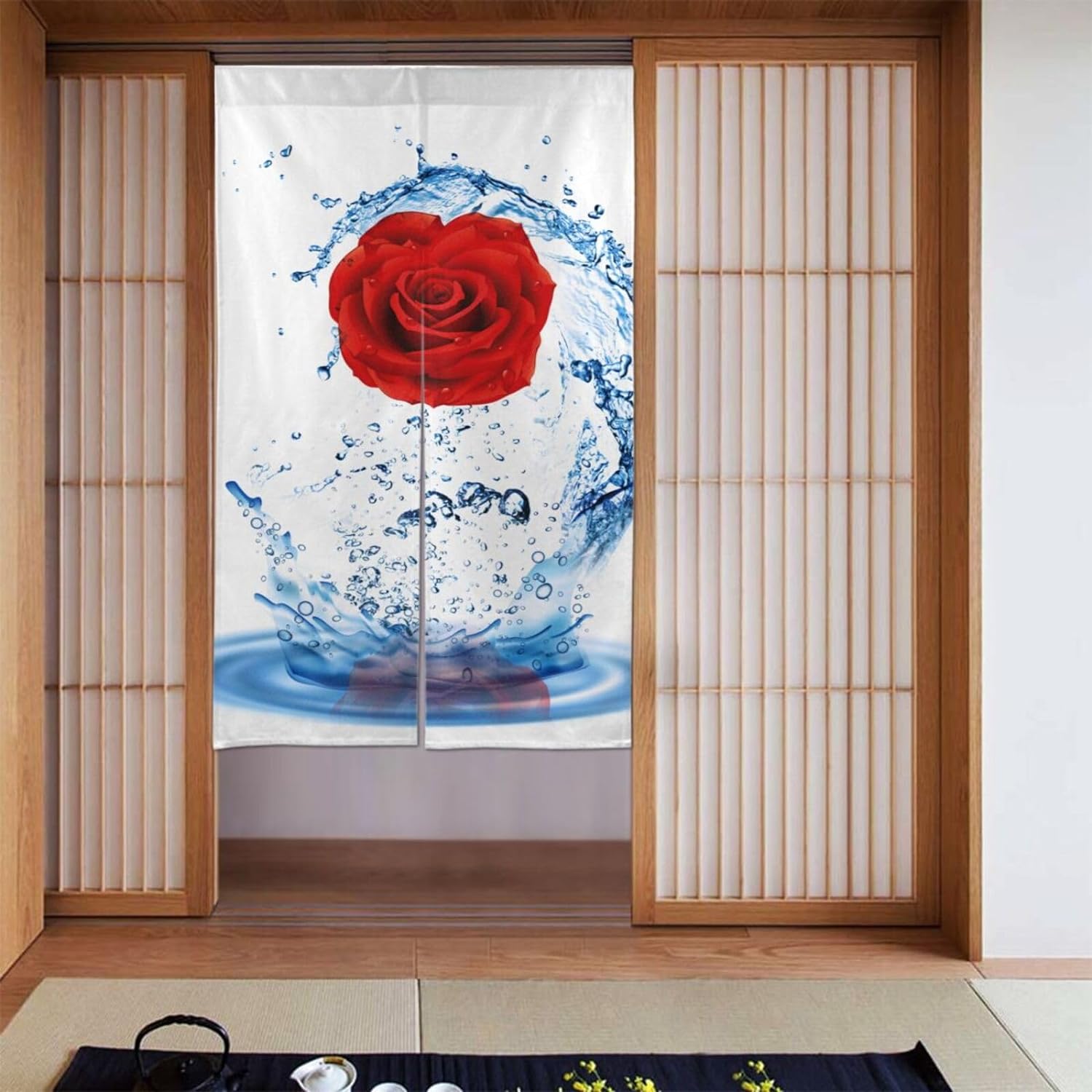 Tirai Pintu Motif Mawar Romant - Noren Curtain Doorway ulasan dan harga