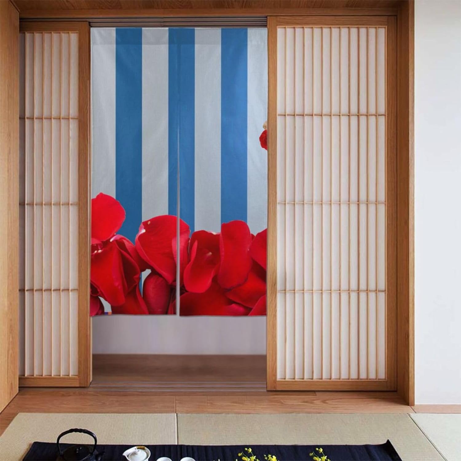 Tirai Pintu Motif Mawar Romant - Noren Curtain Doorway ulasan dan harga