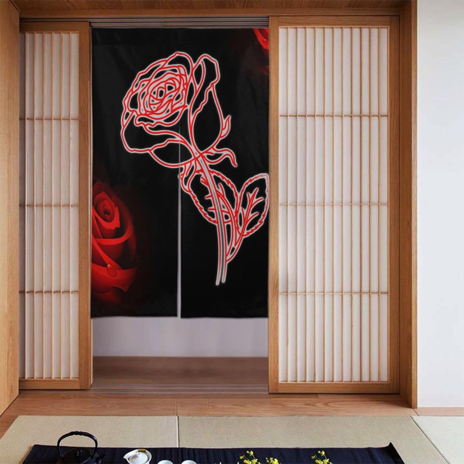 Tirai Pintu Motif Mawar Romant - Noren Curtain Doorway ulasan dan harga